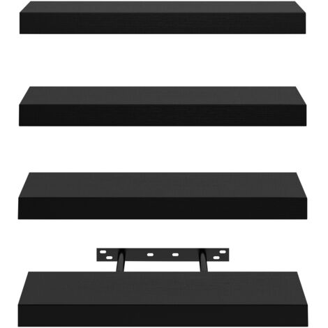 FurnitureR Wandregal 4er Set Schwarz 40x20 cm, Schweberegal Holz mit verdeckter Halterung, Wandboard Set modern für Wohnzimmer Schlafzimmer Küche Büro Flur, Floating Shelf Wandregal für Dekoration