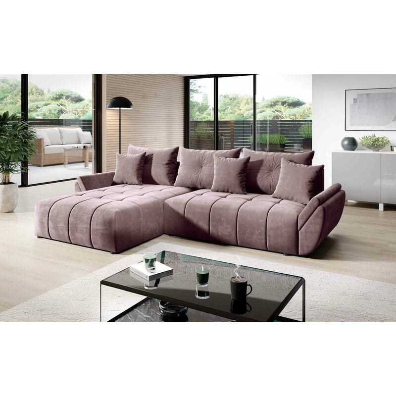 Ecksofa CALVANI Schlaffunktion Bettkasten Kissen Couch L-Form modern MH62 - Furnix