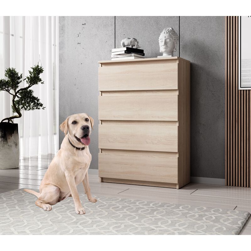 Kommode mit 4 Schubladen 70 cm breit für Schlafzimmer modern braun Sonoma - Furnix