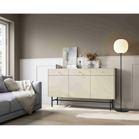 FURNIX Kommode Taylie Sideboard mit drei Schubladen und drei Türen Creme