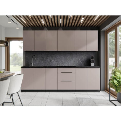 FURNIX Kuchenmöbel-Set Lynette Einbau-Küche 260 cm Küchenzeile unten/oben Kaschmir