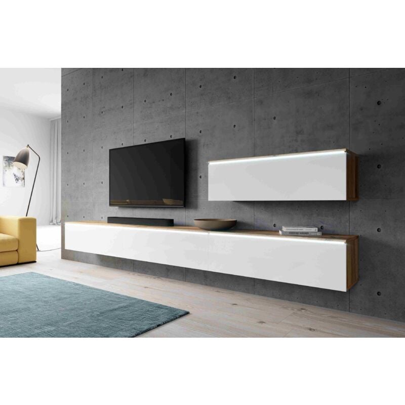 Furnix - Meuble-paroi bargo iv 400 cm (4x100cm) Armoire-paroi avec led brillant blanc Wotan