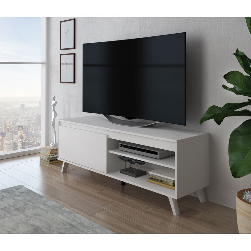 meuble tv élégant Darsi 140 cm blanc - Blanc - Furnix