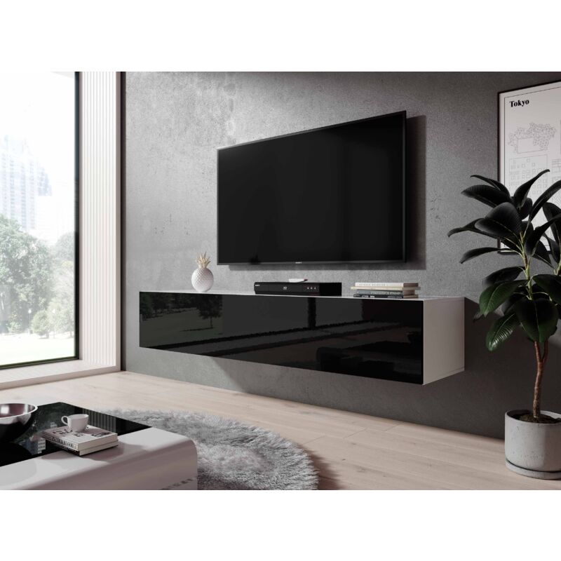 Panneau mural, panneau bas rtv Zibo 160 noir brillant - Schwarz - Furnix