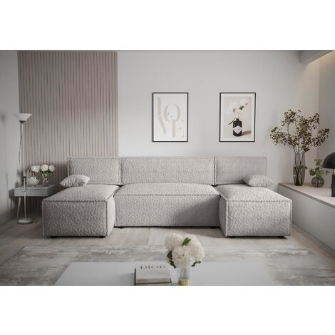 FURNIX Polstersofa in U-Form MIRANI U Schlaffunktion Bettkasten AH15 Hellgrau
