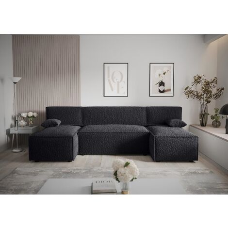 FURNIX Polstersofa in U-Form MIRANI U Schlaffunktion Bettkasten AH19 Schwarz