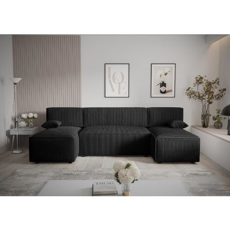 FURNIX Polstersofa in U-Form MIRANI U Schlaffunktion Bettkasten AN19 Schwarz