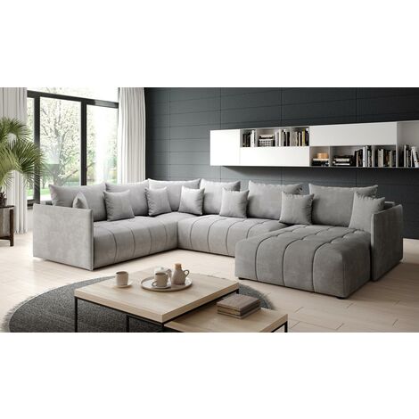 FURNIX Schlafsofa ASVIL BIS Polstercouch in U-Form: Bettkasten und Kissen MH84