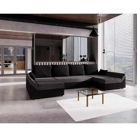 FURNIX Schlafsofa in U-Form DANTELO U Bettkasten & Kissen MI27+15 Grau-Schwarz
