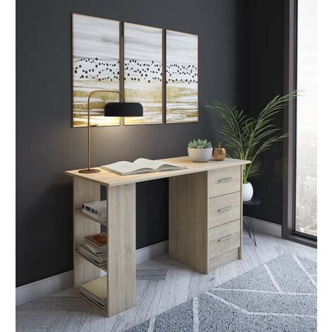 FURNIX Schreibtisch Mankota Arbeitsplatz PC-Tisch mit 3 Schubladen Sonoma Eiche