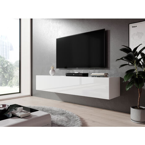 FURNIX TV Hängeboard ZIBO Lowboard TV-Schrank modern 160 cm breit Weiß glänzend