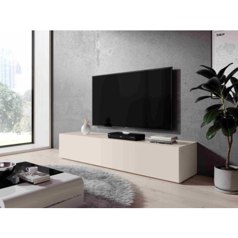 Furnix TV-Kommode Lowboard Zibo 160 cm 3 Ablagen mit Klappen Beige