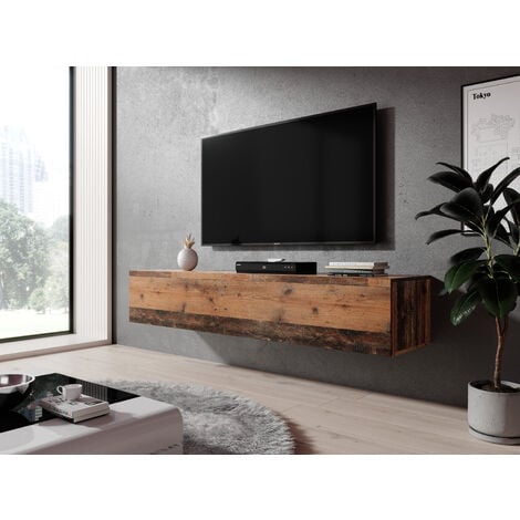 Furnix TV-Kommode Zibo B160xT32xH34 cm hängender TV-Schrank für Wandmontage old wood