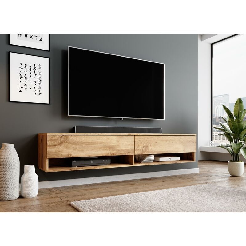 Tv lowboard Alyx meuble tv commode l 180 x h34 x p32 cm - sans led - Wotan / Wotan - Wotan - Furnix