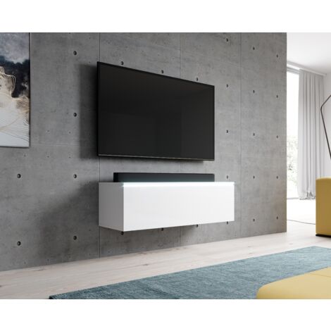 FURNIX TV Lowboard BERMO TV-Schrank Fersehschrank 100 cm mit LED Loft Glänzend Weiß