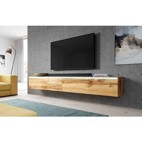 FURNIX TV Lowboard Tatia Schrank Fernsehschrank 200 cm (2x100cm) mit LED Eiche Wotan