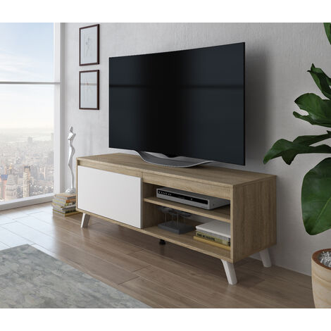 FURNIX TV-Schrank DARSI Lowboard Fernsehschrank Kommode mit 2 Ablagen 140 cm breit  klassisch Design Sonoma- Weiß