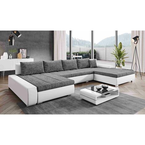 FURNIX XXL Sofa ELISABETTA Couch Schlafsofa mit Schlaffunktion GRAU MA 120+BE01