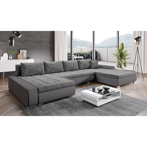 FURNIX XXL Sofa ELISABETTA Couch Schlafsofa mit Schlaffunktion GRAU MA 195+BE01