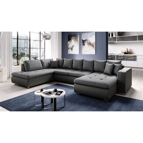 FURNIX XXL Sofa FIORENZO mit Schlaffunktion Sofakissen Couch U-Form MA 195-MT 90