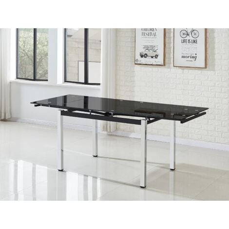FURNIZONE UK Grande Black Glass 6-Seater Extending Dining Table