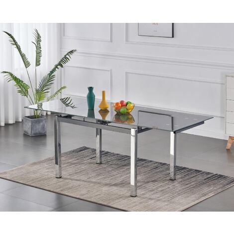 FURNIZONE UK Grande Grey Glass 6-Seater Extending Dining Table