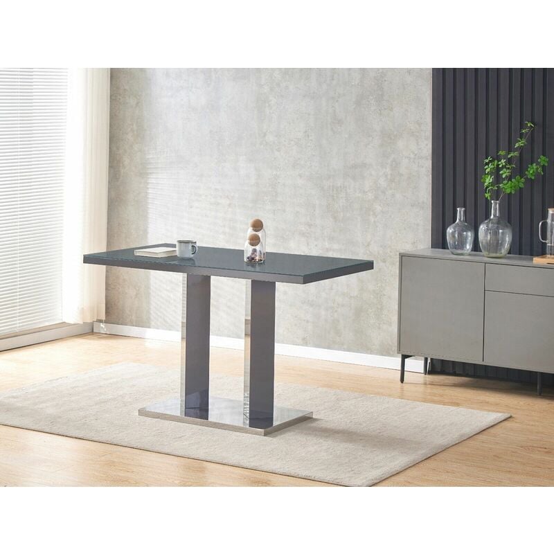 Meridian 4-Seater Grey Glass and Grey High Gloss Dining Table - Grey - Furnizone Uk