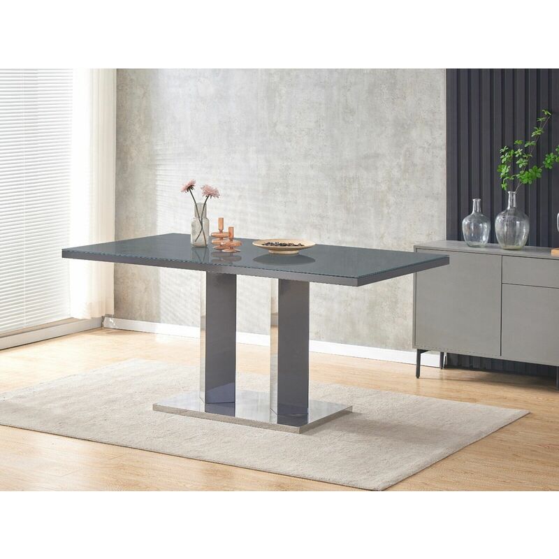 Meridian 6-Seater Grey Glass and Grey High Gloss Dining Table - Furnizone Uk