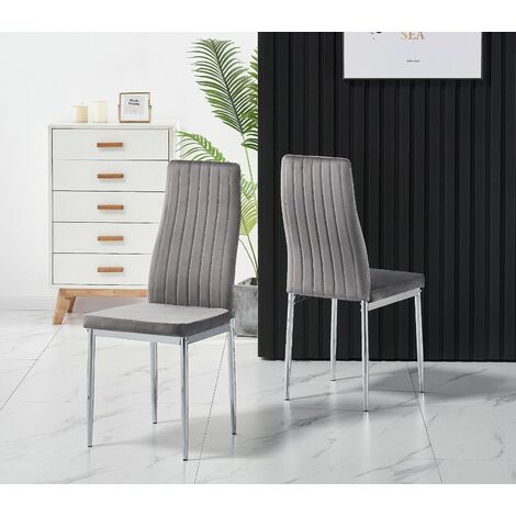 FURNIZONE UK Monza Chairs Grey Velvet (Set of 2)