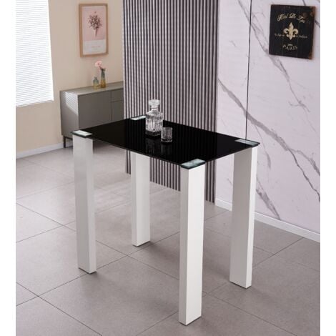 FURNIZONE UK Palermo Black Galaxy Glitter Glass Top and White High Gloss Bar Table
