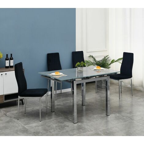FURNIZONE UK Piccolo Grey 4-Seater Dining Table with 4 Monza Velvet Chairs