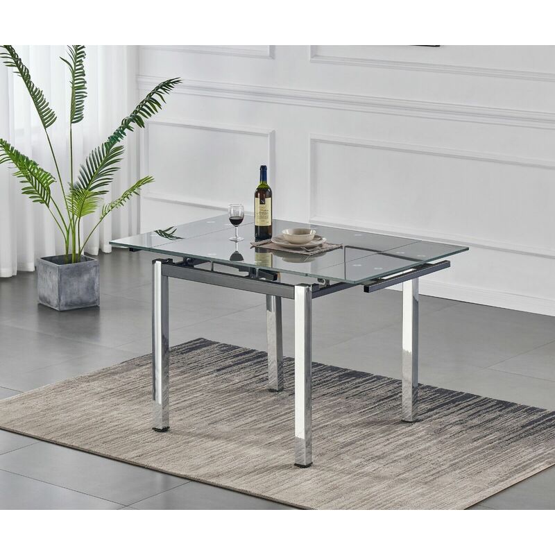 FURNIZONE UK Piccolo Grey Glass 4-Seater Extending Dining Table - Grey