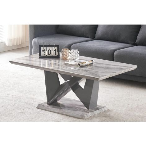 FURNIZONE UK Venus 110 cm Rectangle Grey Marble Effect with Grey High Gloss Pedestals Coffee Table