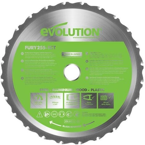 EVOLUTION FURY� Multi-Purpose TCT Circular Saw Blade 255 x 25.4mm x 24T - EVLF255MULTI