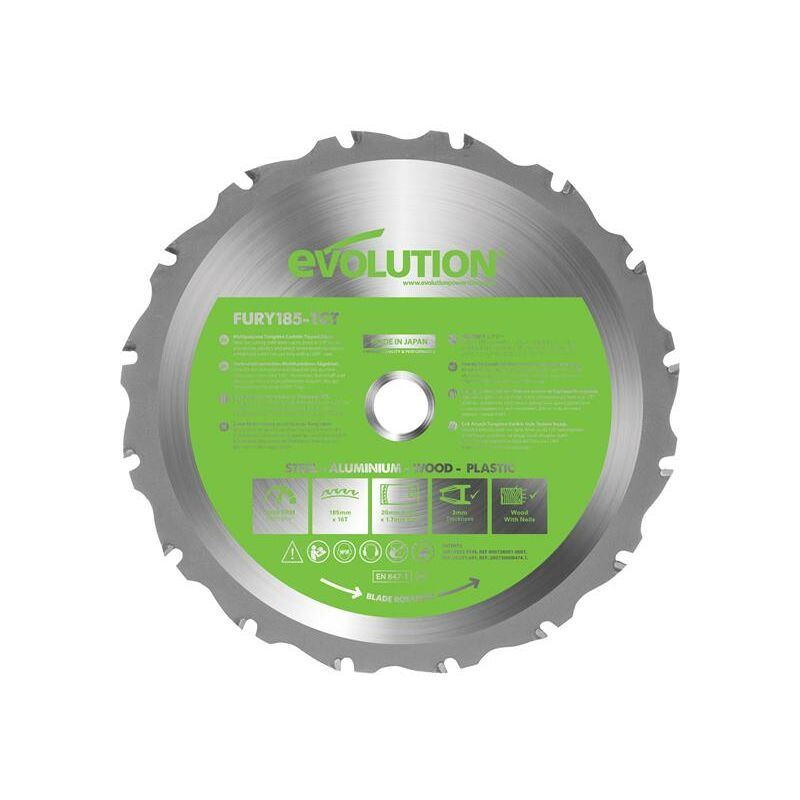 Fury® Multi-Purpose tct Circular Saw Blade 185 x 20mm x 16T EVLF185MULTI - Evolution