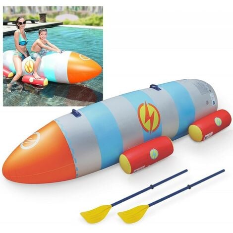 Fusée à eau Bouée gonflable Ballon flotteur pour piscines XXL 195x72x44cm 2 Pagaies pour adultes et enfants à partir de 6ans