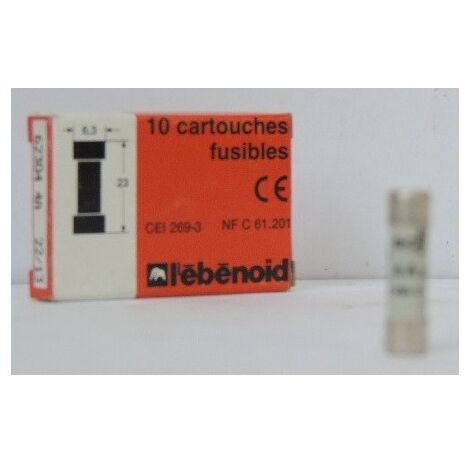 Fusible 4A cartouche 6.3X23mm gG usage domestique (boite de 10) 6kA 230V sans voyant EBENOID 062304