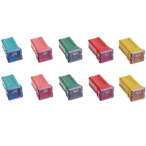Fusible Assortiment 20A 30A 40A 50A 60A Kit de Fusibles en Forme de Boîte à Profil Haut pour Camions ＆ Voitures (Lot de 10, 2 pour chaque Ampérage)