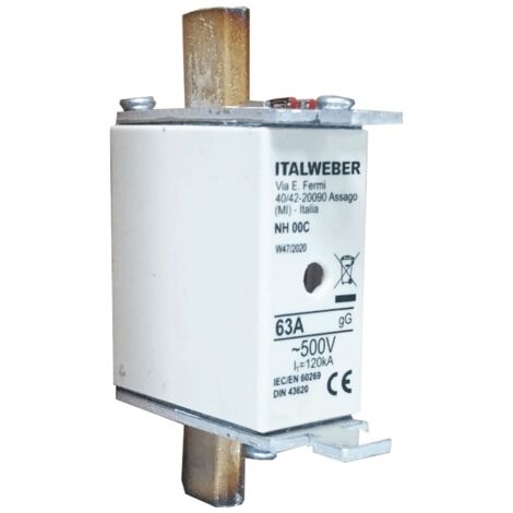 Fusible de cuchilla Italweber NH 00C curva estándar gG 63A 500V 1500663