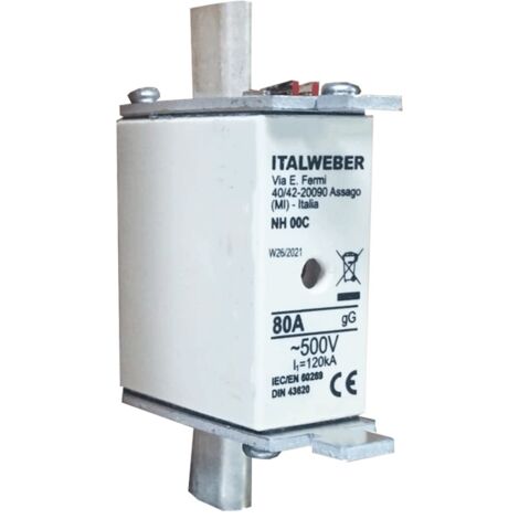 Fusible de cuchilla Italweber NH 00C curva estándar gG 80A 500V 1500680