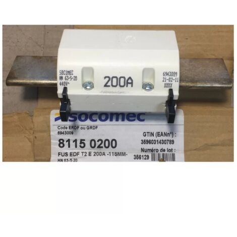 Fusible industriel 81150200 – Type EDF T2 – 200A 440V – Haut pouvoir de coupure 120 kA – Protection contre surcharges et courts-circuits – Socomec