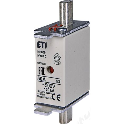 Fusible industriel à fusion lente NH00 WT-00C 50A 500V AC gG kombi ETI Polam 004181211