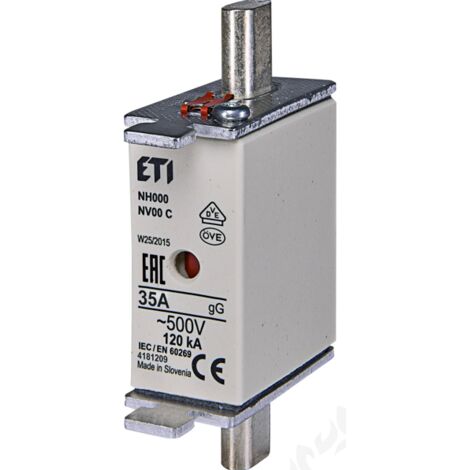 Fusible industriel, action lente, NH00 WT-00C, 35 A, 500 V CA, gG, combiné, ETI Polam 004181209