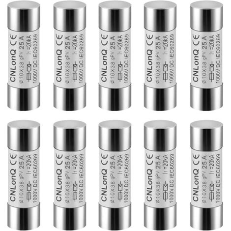 Fusible Solaire PV, 10 pièces Fusibles Photovoltaïque Fusible gPV Type Fusible Link HSPV-30 10x38mm pour Système Solaire Photovoltaïque 25A DC 1000V