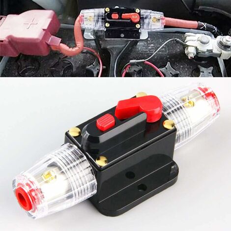 Fusible Voiture Disjoncteur, Auto Disjoncteur Protection de Voiture 12V - 24V DC, Interrupteur de Réinitialisation Manuelle Fusible Audio de Voiture, Bloc de Fusibles en Ligne(60A)