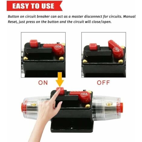 Fusible Voiture Disjoncteur, Auto Disjoncteur Protection de Voiture 12V - 24V DC, Interrupteur de Réinitialisation Manuelle Fusible Audio de Voiture, Bloc de Fusibles en Ligne(60A)