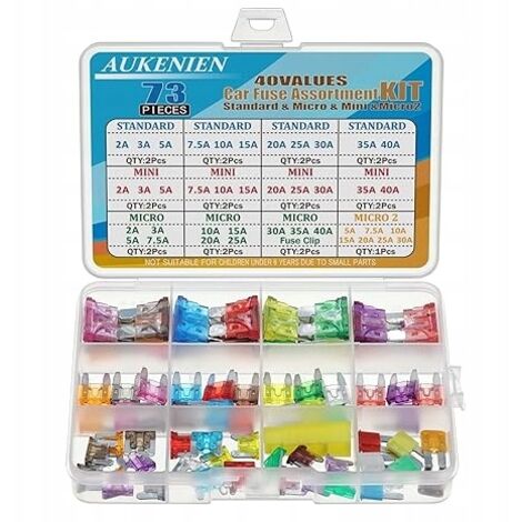 Fusibles automobiles AUKENIEN 40 valeurs, Mini Micro Micro2 73 pièces.