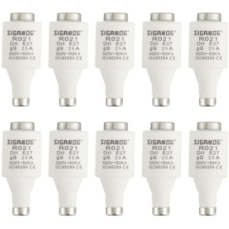 Fusibles cerámicos en espiral de 25 A, DII, E27, R021, Gg, 500 V CA, para protección de cables y líneas (paquete de 10)
