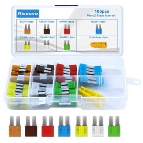 Fusibles de cuchilla Micro2 ATR (105 unidades, 5 A, 7,5 A, 10 A, 15 A, 20 A, 25 A y 30 A) para coche, barco, caravana, triciclo, SUV