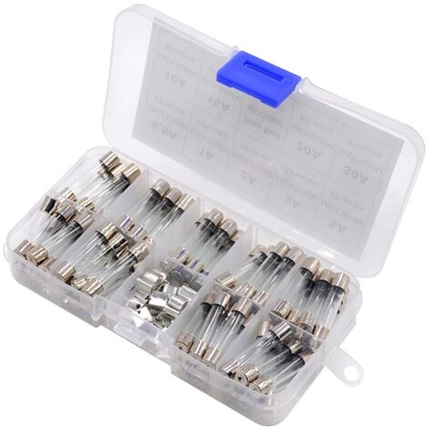 Fusibles de vidrio de acción rápida de 6x30 mm, kit de fusibles tubulares de vidrio para automóviles de acción rápida y portafusibles - 72 unidades